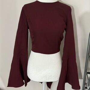 Cropped Mauve Burgundy Deep Red Bell Sleeve Top size M fits like a S
